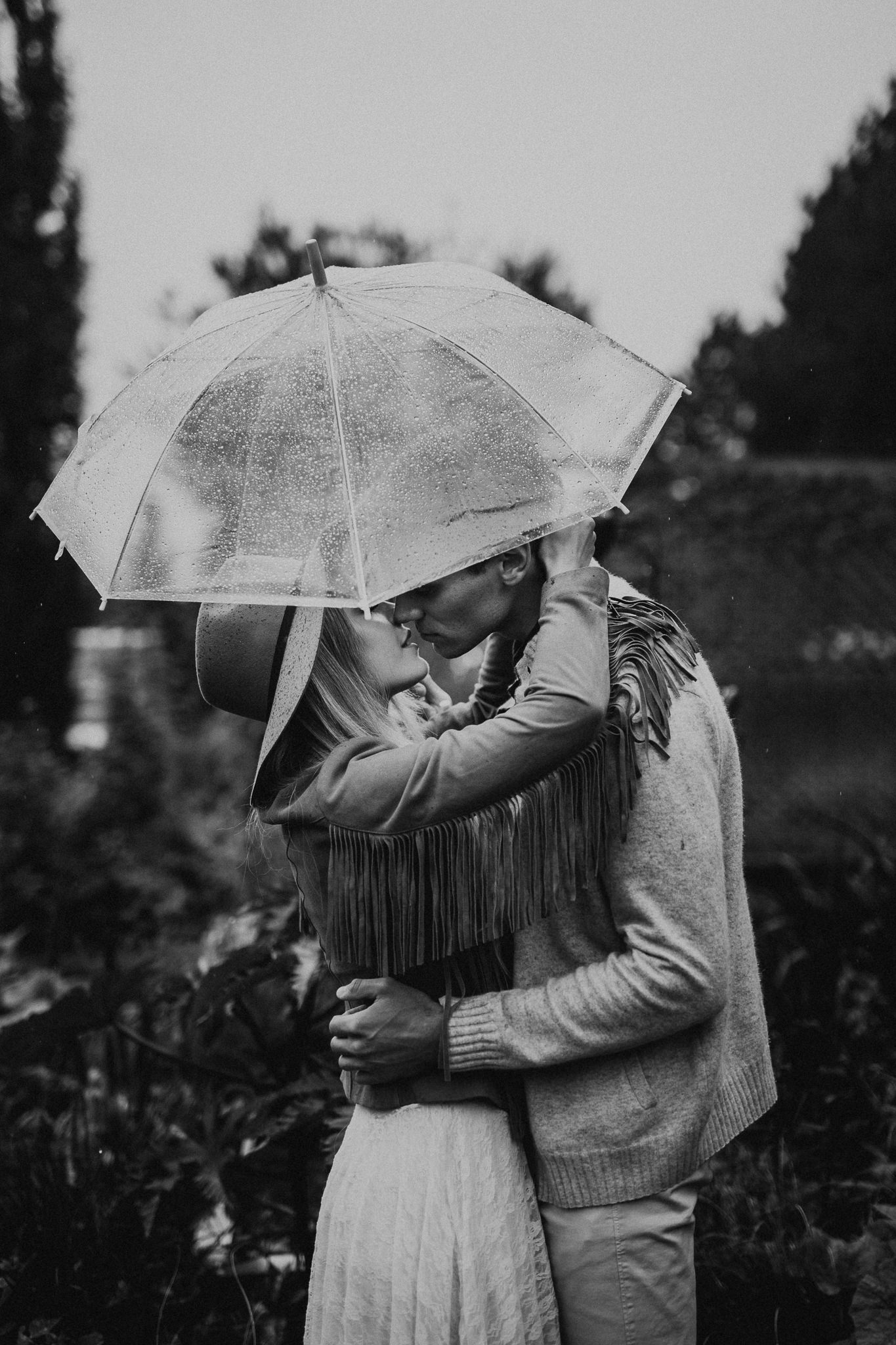 rainy engagement session