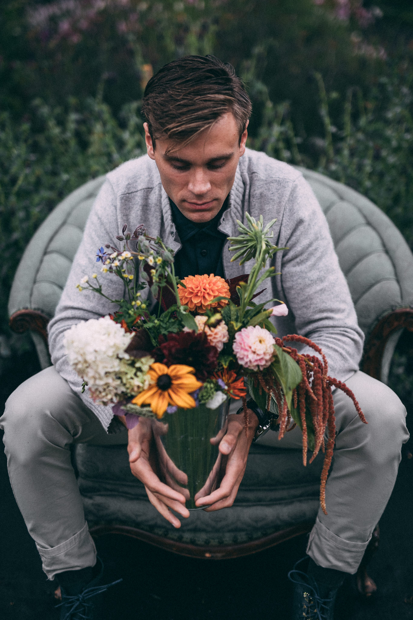 flower picking engagement session