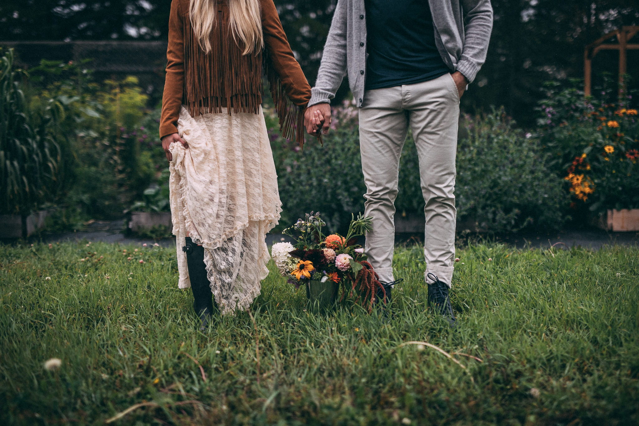 flower picking engagement session