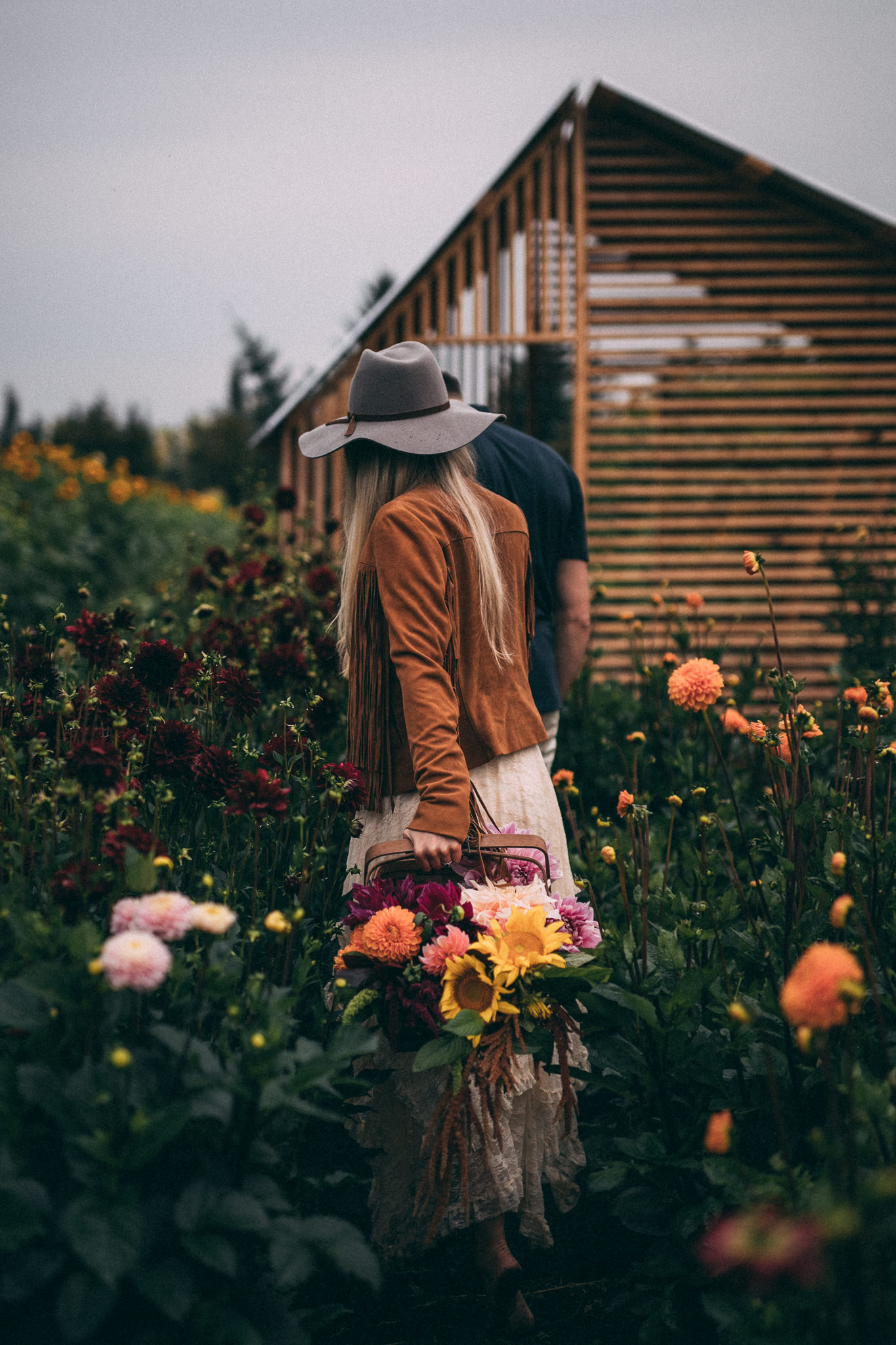 rainy flower picking engagement