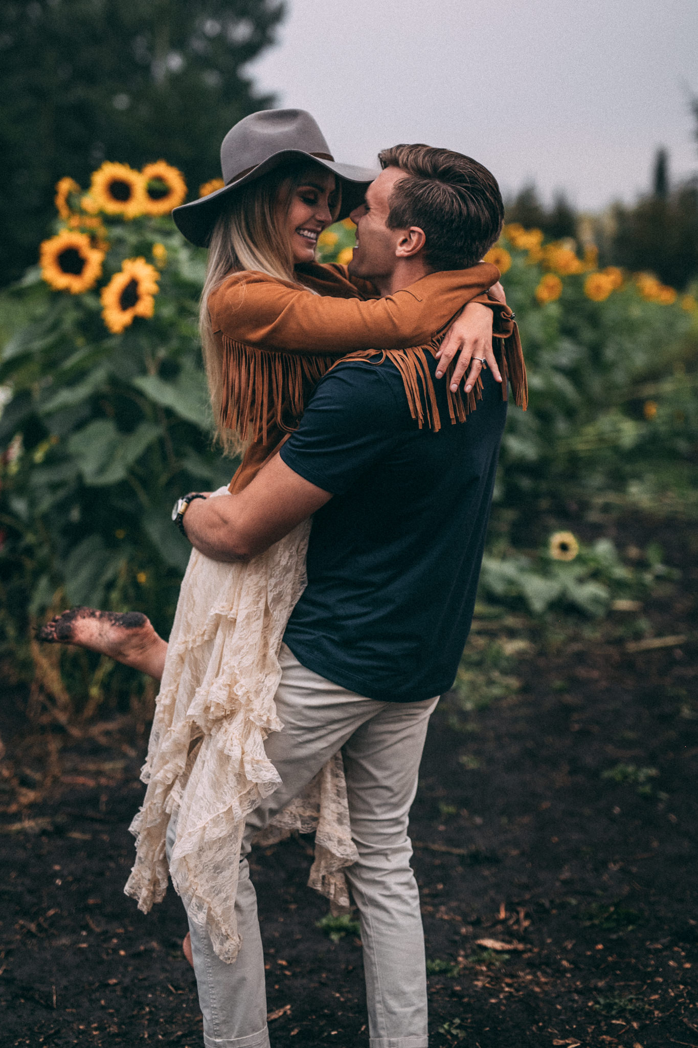 flower field engagement session