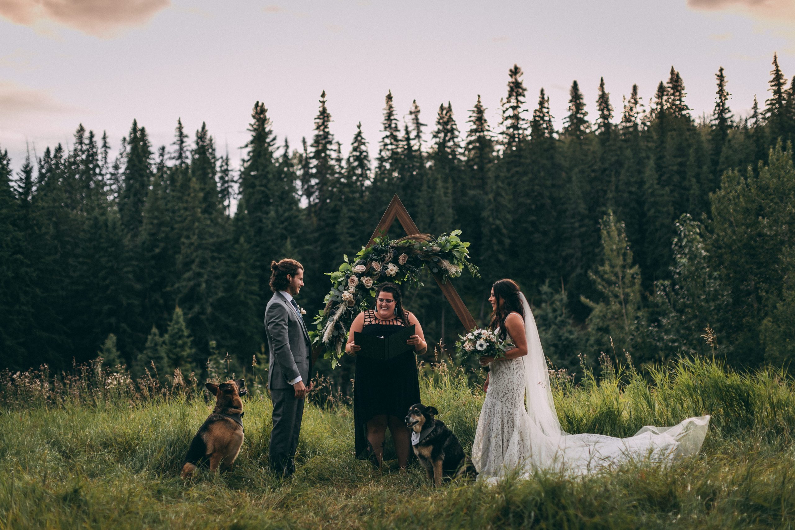romantic intimate outdoor ceremony in the Edmonton river valley
